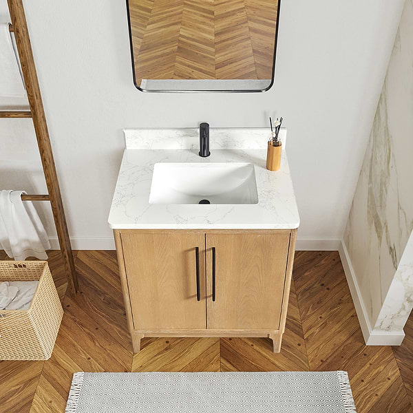 Kaitlin Blonde Oak 30" Single Vanity with White Composite Stone Top