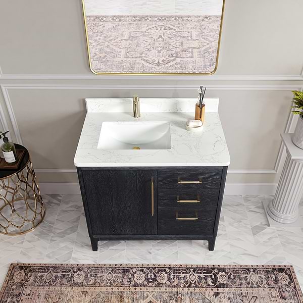 Kaitlin Black Oak 36" Single Vanity with White Composite Stone Top