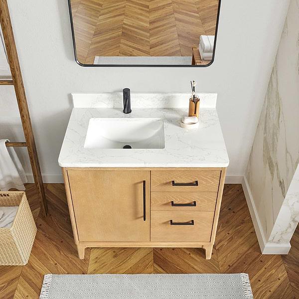 Kaitlin Blonde Oak 36" Single Vanity with White Composite Stone Top