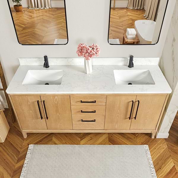 Kaitlin Blonde Oak 72" Double Vanity with White Composite Stone Top