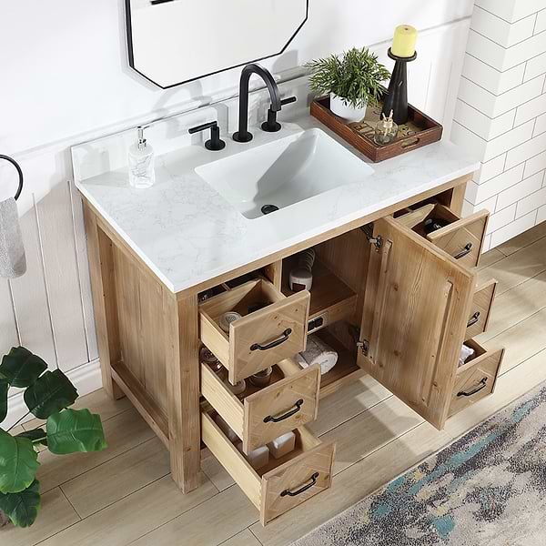 Adeena Blonde Oak 42" Single Vanity with Atlantic Stone Top