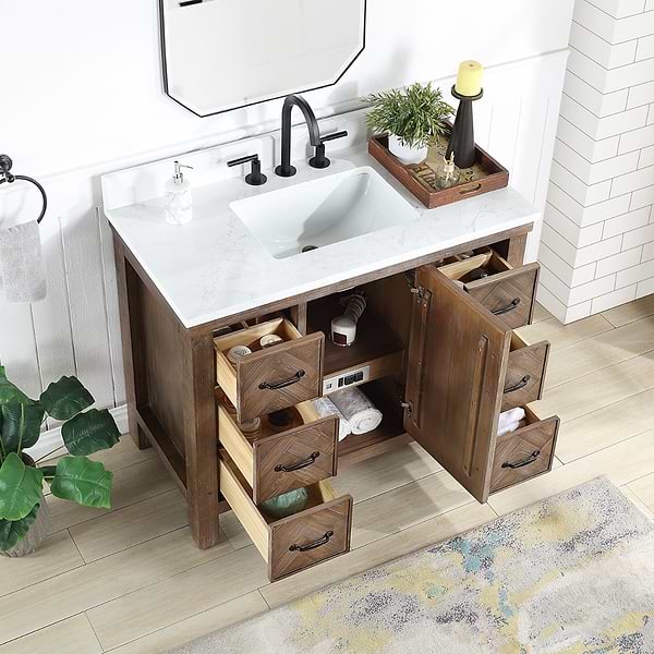 Adeena Brown Oak 42" Single Vanity with Atlantic Stone Top