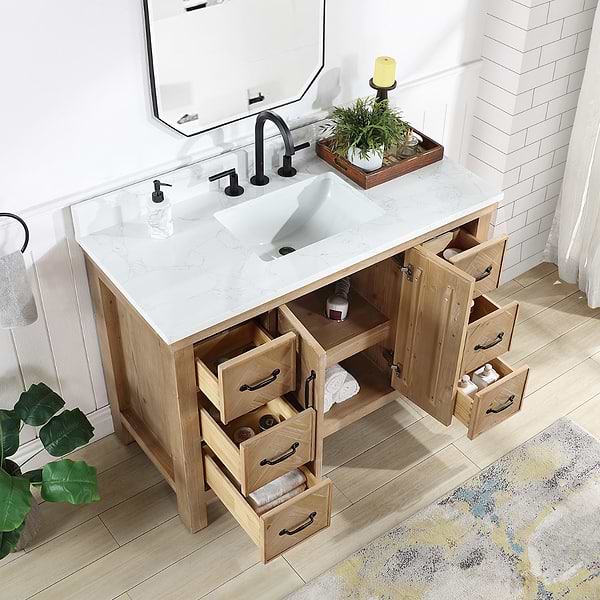 Adeena Blonde Oak 48" Single Vanity with Atlantic Stone Top