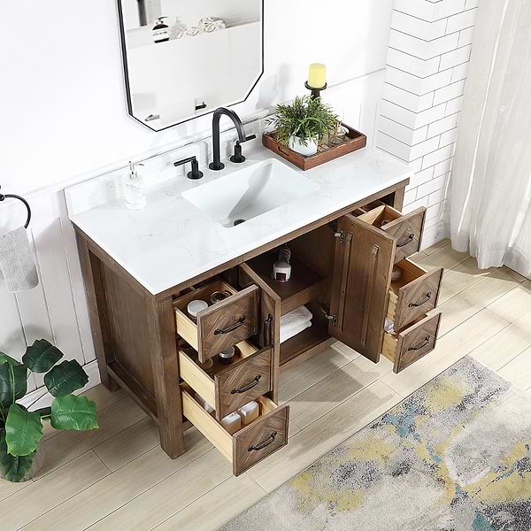 Adeena Brown Oak 48" Single Vanity with Atlantic Stone Top