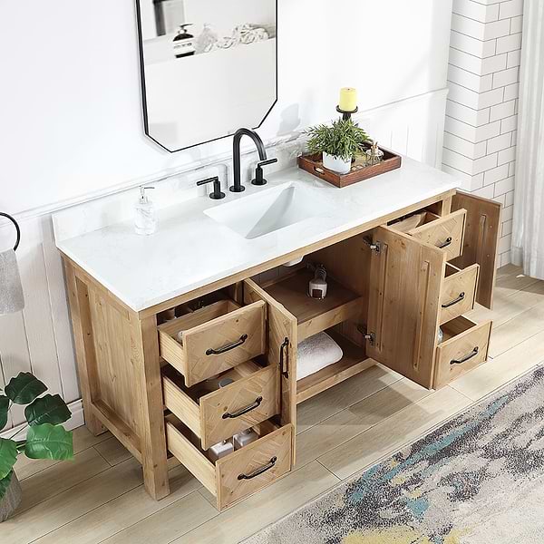 Adeena Blonde Oak 60" Single Vanity with Atlantic Stone Top