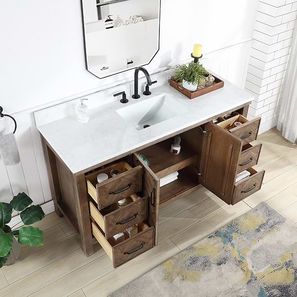 Adeena Brown Oak 60" Single Vanity with Atlantic Stone Top