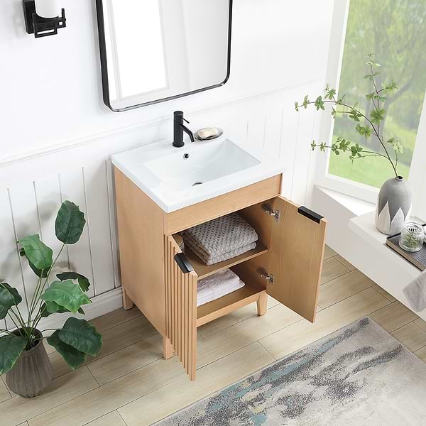 Gess Blonde Oak 24" Single Vanity with White Ceramic Basin Top