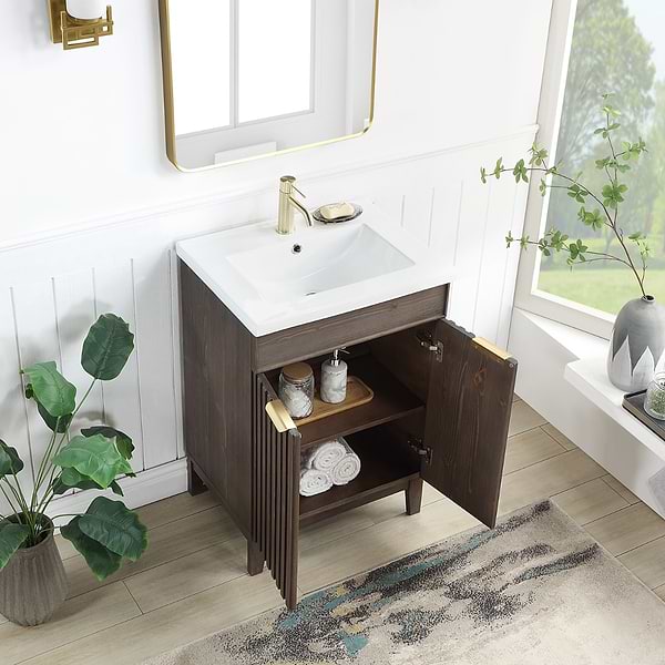 Gess Brown Oak 24" Single Vanity with White Ceramic Basin Top