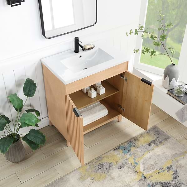 Gess Blonde Oak 30" Single Vanity with White Ceramic Basin Top