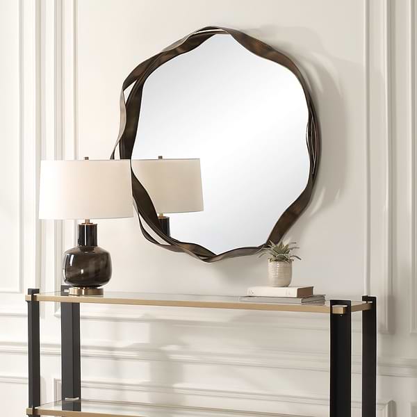 Nara Bronze 41" Wavy Round Mirror
