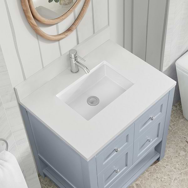 James Martin Vanities Breckenridge Serenity Blue 30" Single Vanity with White Zeus Quartz Top and Backsplash