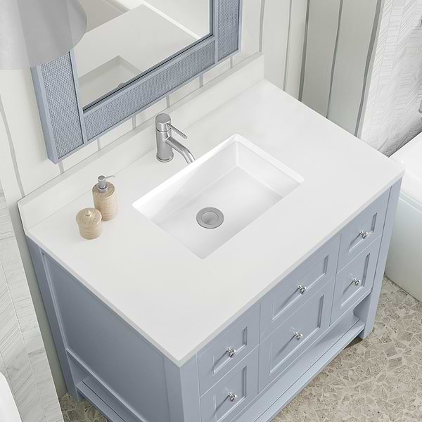 James Martin Vanities Breckenridge Serenity Blue 36" Single Vanity with White Zeus Quartz Top and Backsplash