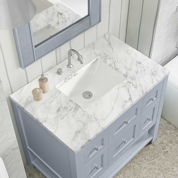 James Martin Vanities Breckenridge Serenity Blue 36" Single Vanity with Carrara Marble Top