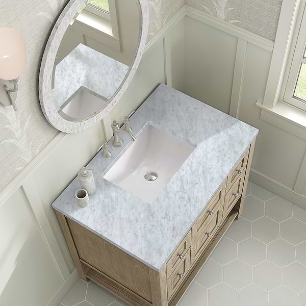 James Martin Vanities Breckenridge Whitewashed Oak 36" Single Vanity with Carrara Marble Top