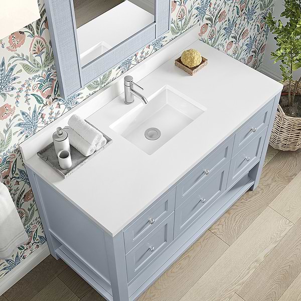 James Martin Vanities Breckenridge Serenity Blue 48" Single Vanity with White Zeus Quartz Top and Backsplash