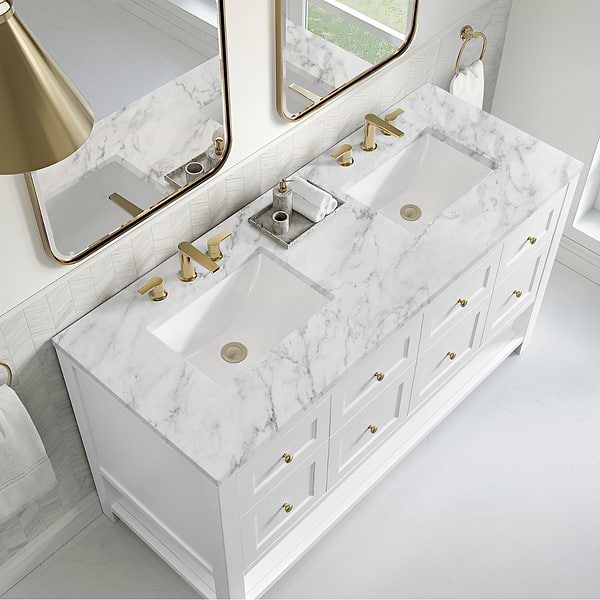 James Martin Vanities Breckenridge Bright White 60" Double Vanity with Carrara Marble Top