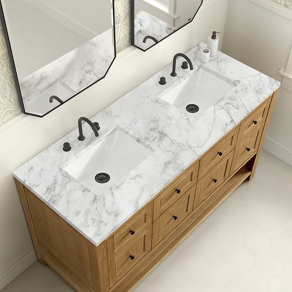 James Martin Vanities Breckenridge Light Natural Oak 60" Double Vanity with Carrara Marble Top