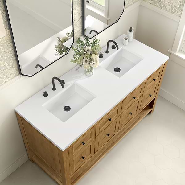 James Martin Vanities Breckenridge Light Natural Oak 60" Double Vanity with White Zeus Quartz Top