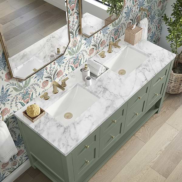 James Martin Vanities Breckenridge Smokey Celadon 60" Double Vanity with Carrara Marble Top