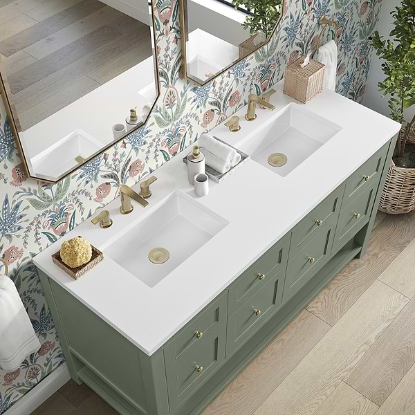 James Martin Vanities Breckenridge Smokey Celadon 60" Double Vanity with White Zeus Quartz Top