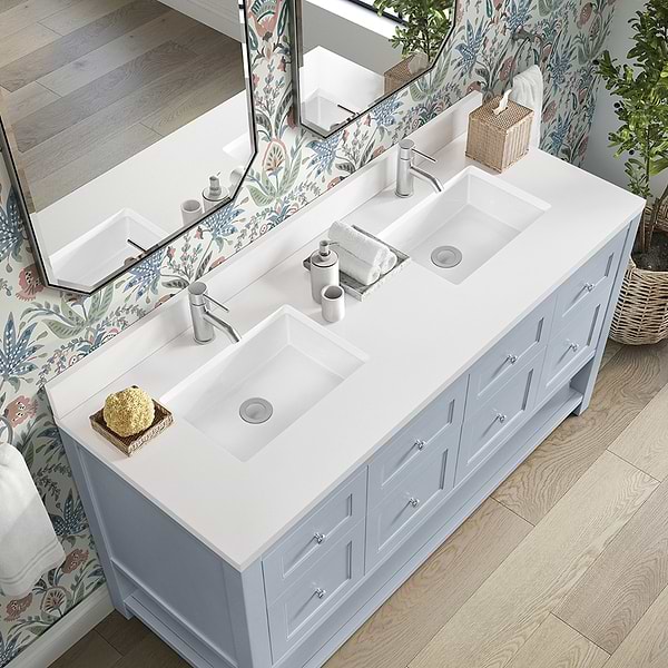James Martin Vanities Breckenridge Serenity Blue 60" Double Vanity with White Zeus Quartz Top and Backsplash