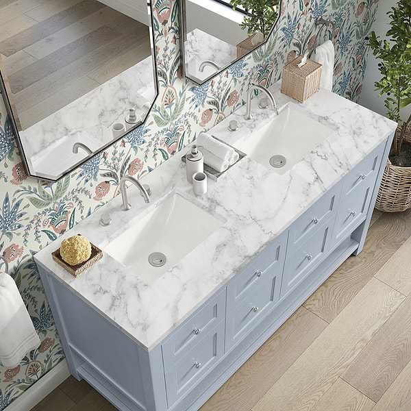 James Martin Vanities Breckenridge Serenity Blue 60" Double Vanity with Carrara Marble Top