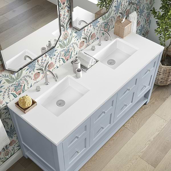 James Martin Vanities Breckenridge Serenity Blue 60" Double Vanity with White Zeus Quartz Top