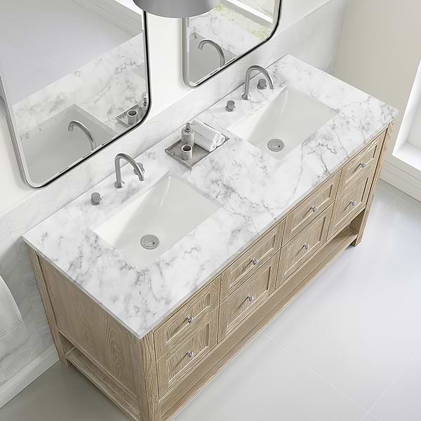 James Martin Vanities Breckenridge Whitewashed Oak 60" Double Vanity with Carrara Marble Top
