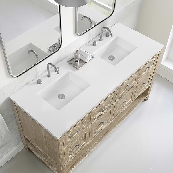 James Martin Vanities Breckenridge Whitewashed Oak 60" Double Vanity with White Zeus Quartz Top