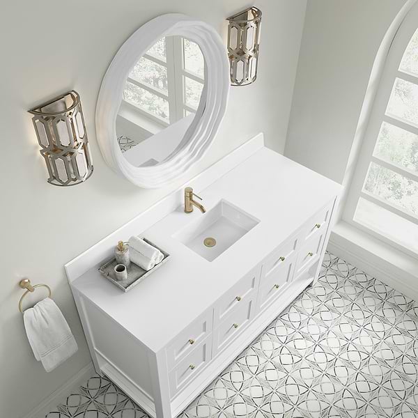 James Martin Vanities Breckenridge Bright White 60" Single Vanity with White Zeus Quartz Top and Backsplash