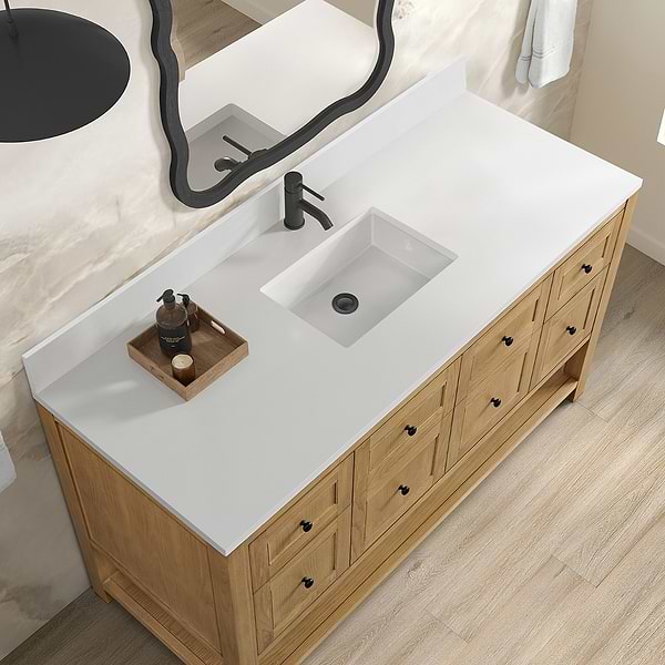 James Martin Vanities Breckenridge Light Natural Oak 60" Single Vanity with White Zeus Quartz Top and Backsplash
