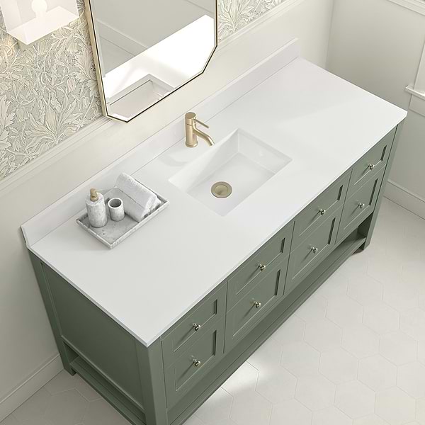 James Martin Vanities Breckenridge Smokey Celadon 60" Single Vanity with White Zeus Quartz Top and Backsplash