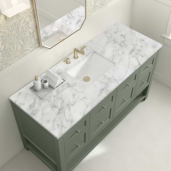 James Martin Vanities Breckenridge Smokey Celadon 60" Single Vanity with Carrara Marble Top