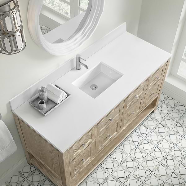 James Martin Vanities Breckenridge Whitewashed Oak 60" Single Vanity with White Zeus Quartz and Backsplash Top