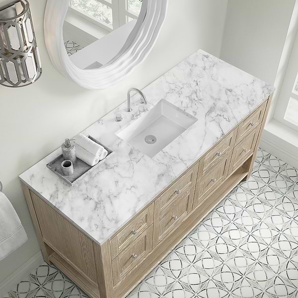 James Martin Vanities Breckenridge Whitewashed Oak 60" Single Vanity with Carrara Marble Top