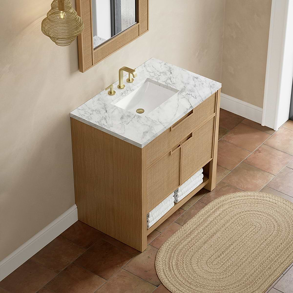 James Martin Vanities Solene Seaside Oak 36" Single Vanity with Carrara Marble Top