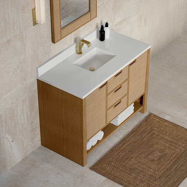 James Martin Vanities Solene Seaside Oak 48" Single Vanity with Zeus Quartz Top and Backsplash
