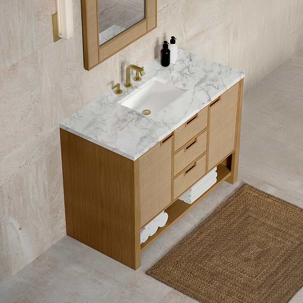James Martin Vanities Solene Seaside Oak 48" Single Vanity with Carrara Marble Top