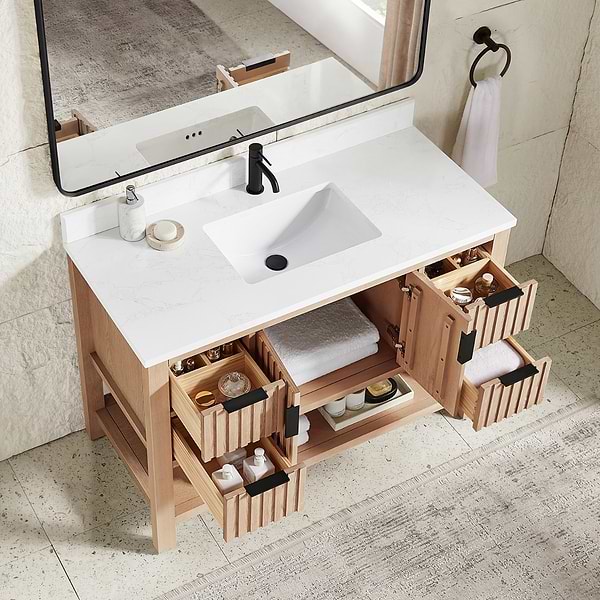 Valera Natural Oak 48" Single Vanity with White Grain Composite Stone Top