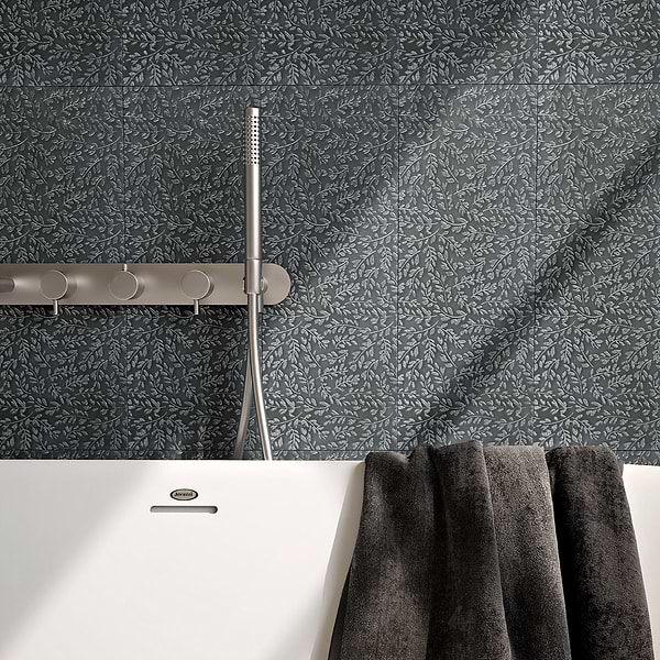 Sonya Flowers Midnight Gray 6x16 Frosted Glass Tile