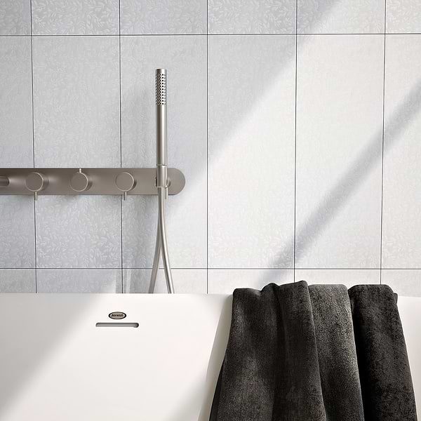 Sonya Flowers Pearl White 6x16 Frosted Glass Tile