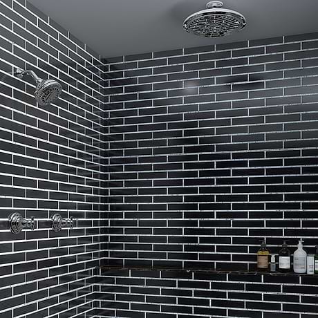 New Palm Beach by Krista Watterworth Brick Black 3x12" Polished Marble Mosaic