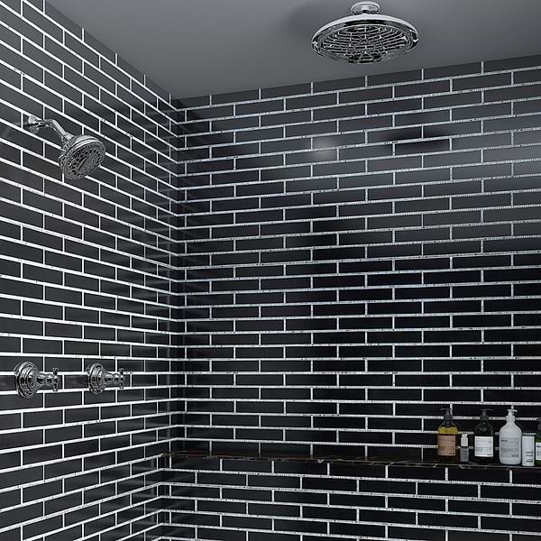 New Palm Beach by Krista Watterworth Brick Black 3x12" Polished Marble Mosaic