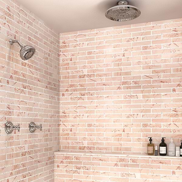 New Palm Beach by Krista Watterworth Brick Pink 3x12" Polished Marble Mosaic
