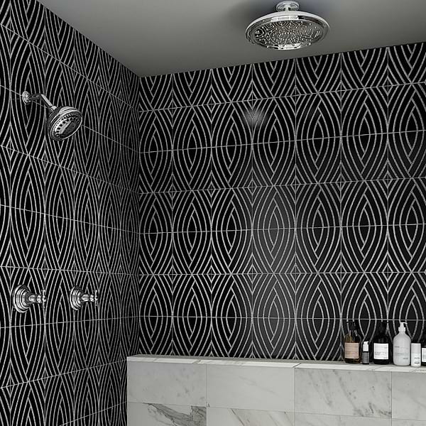 New Palm Beach by Krista Watterworth Leaf Black Polished Marble Mosaic