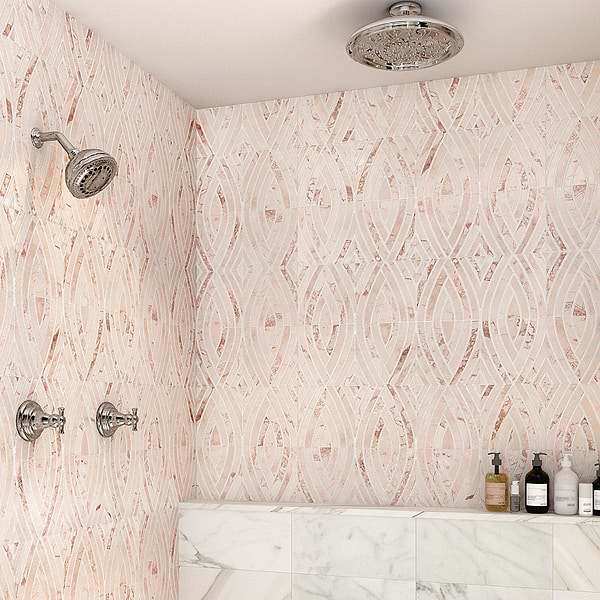 New Palm Beach by Krista Watterworth Leaf Pink Polished Marble Mosaic