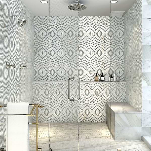 New Palm Beach by Krista Watterworth Leaf White Polished Marble Mosaic