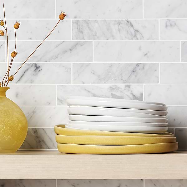 Sample of Brushed Stone Carrara Marble Subway Tile- 2x8 ($16.95 Per Sq. Ft.)