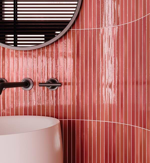 Kanbina Wild Coralito Pink 5x18 Crackled Glossy Ceramic Mosaic Tile