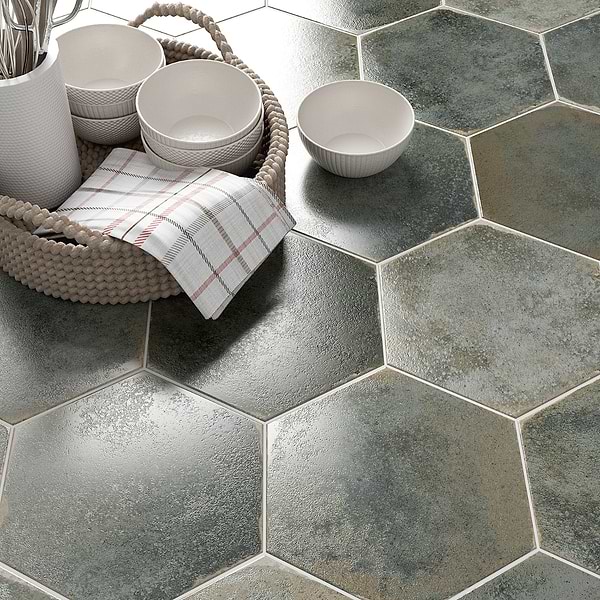 Kalay Green 9" Hexagon Polished Porcelain Tile
